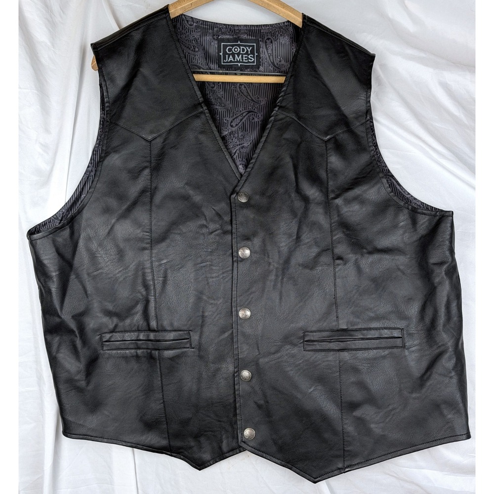 Cody James Deadwood Faux Leather Western Vest Black Mens XXL CMBA17V32-BLK